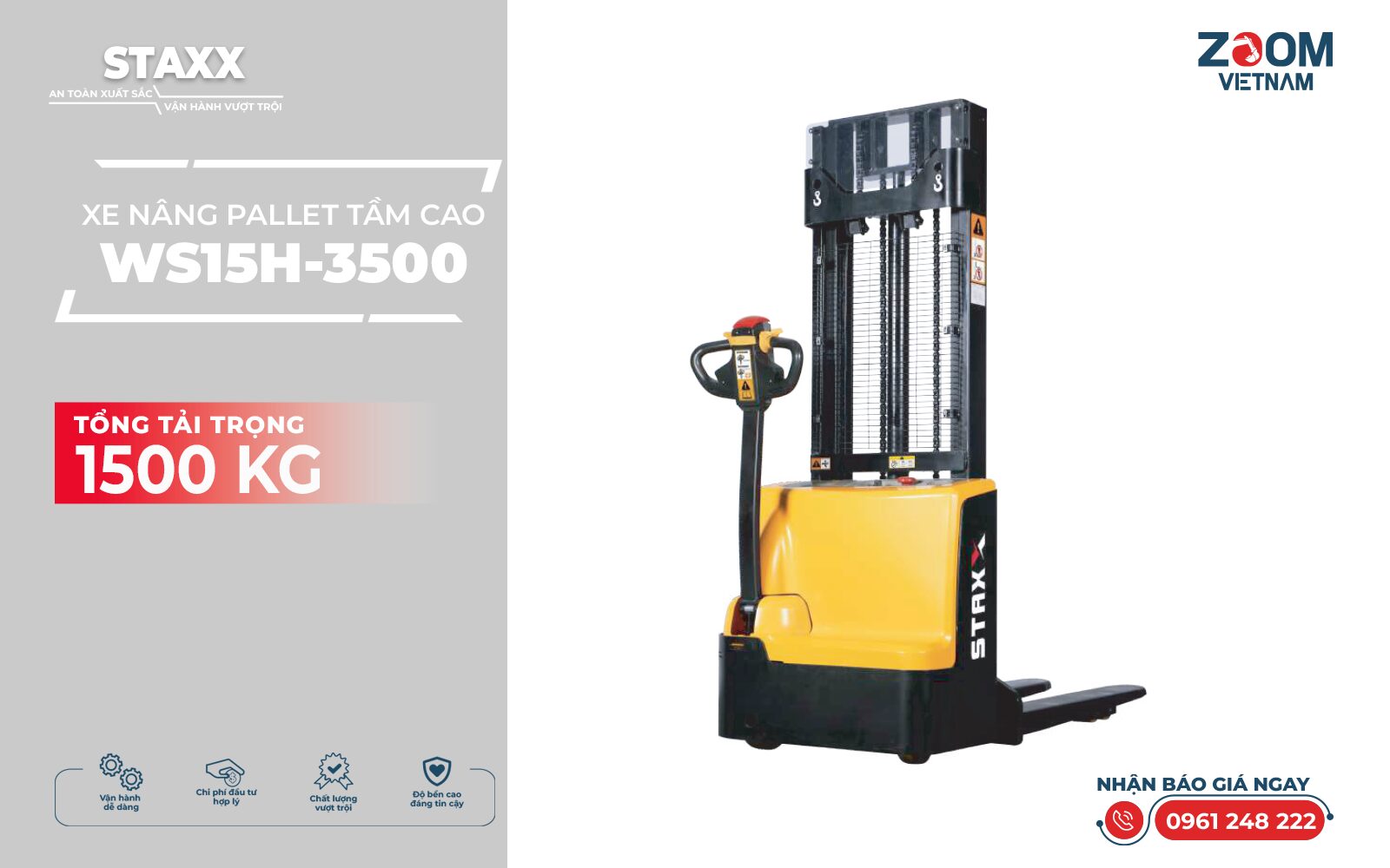 XE NÂNG PALLET 1.5 TẤN TẦM CAO WS15H-3500