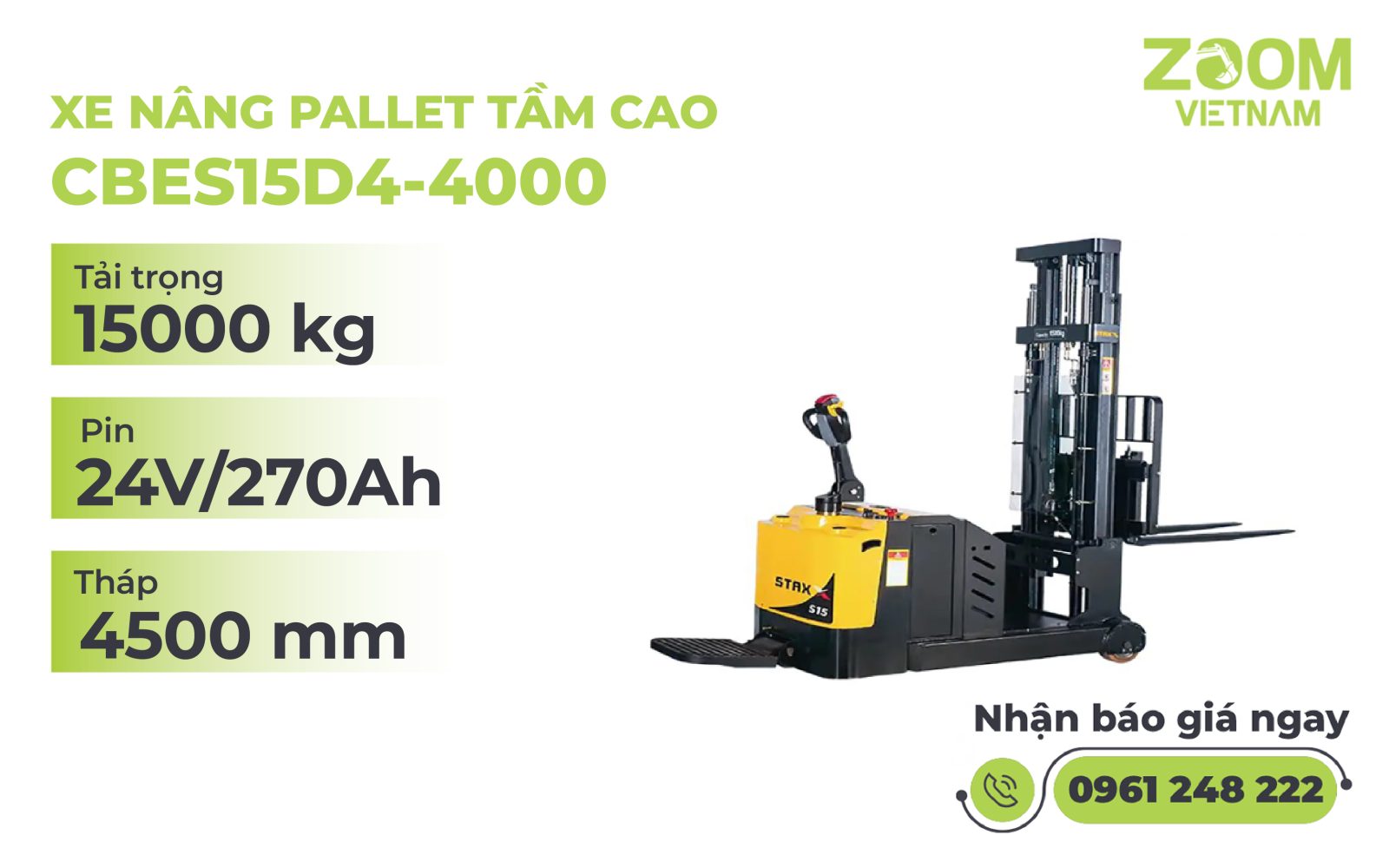 XE NÂNG PALLET TẦM CAO CBES15D4-4000
