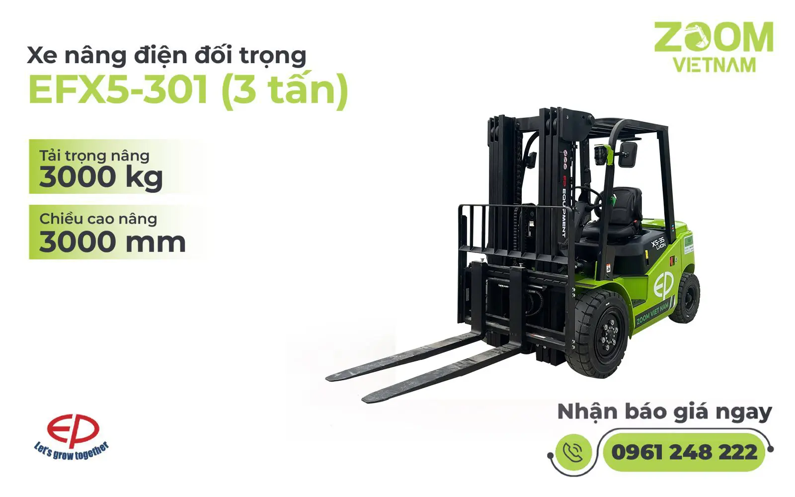 Xe nâng điện đối trọng 3 tấn EFX5-301
